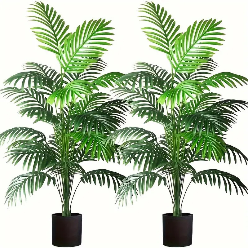 Fiddle Leaf Fig - Künstliche Pflanzen mit 24 Blättern, Areca-Palmen,